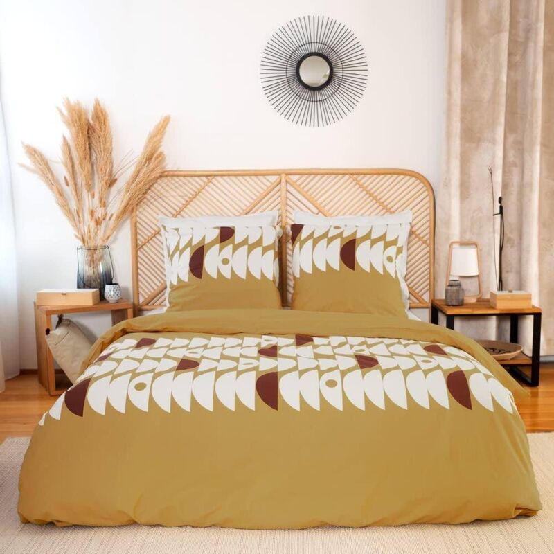 Côté Déco - Housse de couette 240 x 260 Geojaune + 2 taies 100% coton 57 fils