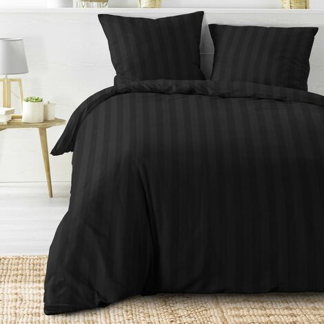 Housse de couette 240x220 + 2 taies Cléo noir uni microfibre