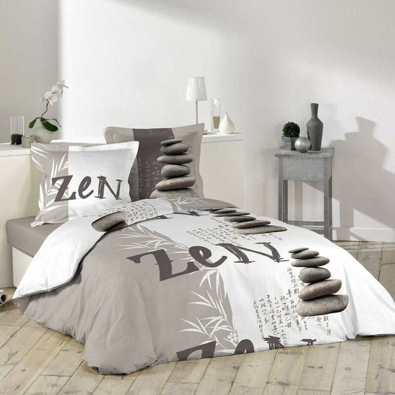 Douceur D'intérieur - Housse de couette 240x220 + 2 taies Galets Zen coton 42 fils