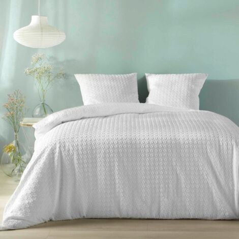 Housse de couette 240x220 + 2 taies gaufrées blanche
