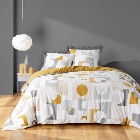Housse de couette 240x220 + 2 taies GEOMELO ocre