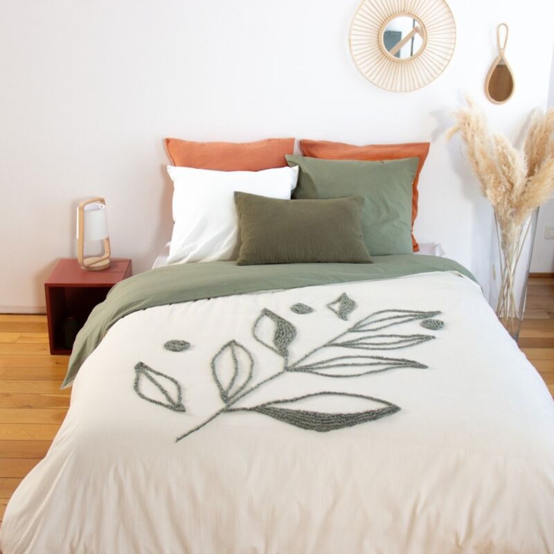 Côté Déco - Housse de couette 240x220 + 2 taies herbier en coton lavé