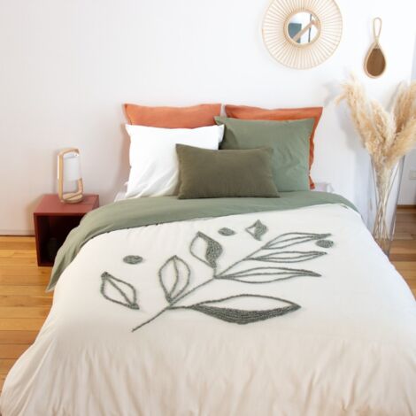 Housse de couette 240x220 + 2 taies HERBIER en coton lavé