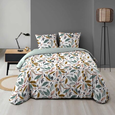 Housse de couette 240x220 + 2 taies imprimées feuillages