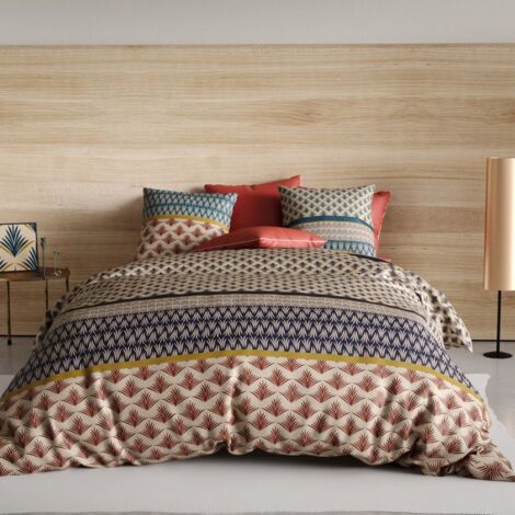 Housse de couette 240x220 + 2 taies Manille coton Percale 71 fils
