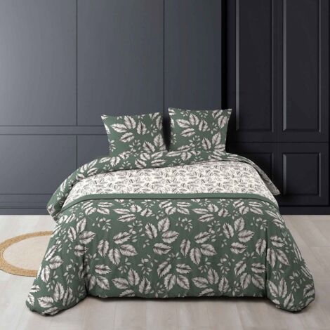 Housse de couette 240x220 + 2 taies Marjolaine kaki coton 52 fils