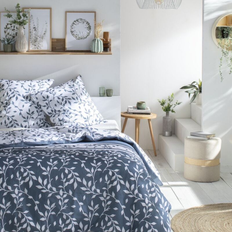 Housse de couette 240x220 Denim Flower Garden + 2 taies 100% coton 57 fils
