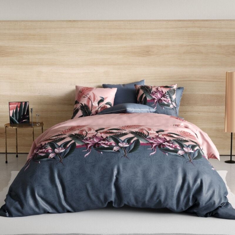 Atelier Du Coton - Housse de couette 240x220 flora + 2 taies coton 57 fils