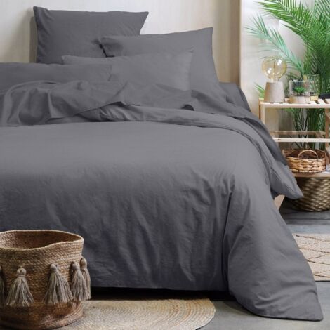 Housse de couette 240x220 Horizon ardoise 100% coton bio 57 fils