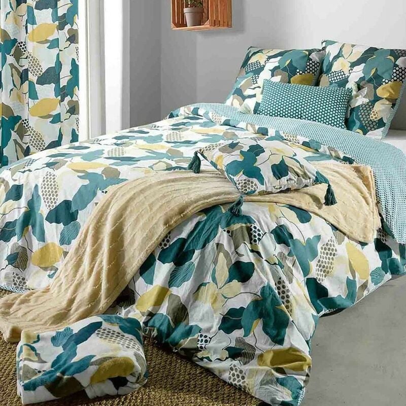 Atelier Du Coton - Housse de couette 240x220 Lobelia + 2 taies 100% coton 57 fils