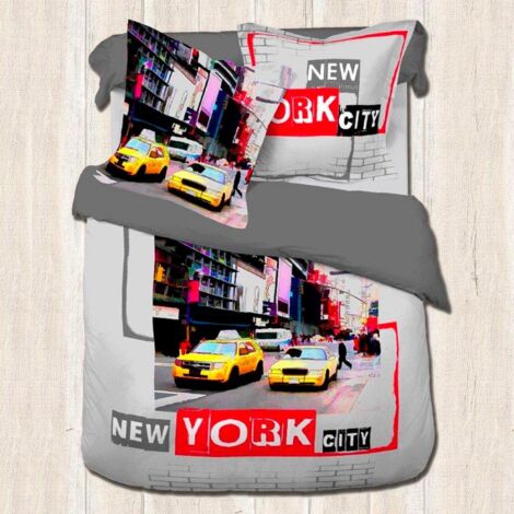 Housse de couette 240x220 NEW YORK CAB + 2 taies 100% coton