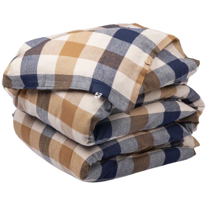 Housse de couette 240x220cm en flanelle de coton à carreaux beige - BASTIEN