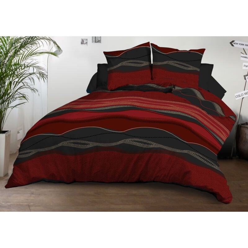 Le Linge De Jules - Housse de couette 240x260 + 2 taies - Microfibre - Baltic rouge