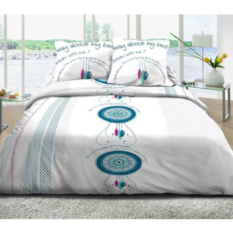 Housse de couette 240x260 + 2 taies Pur coton 57 fils - Dream Bleu