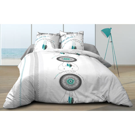 Housse de couette 240x260 + 2 taies Pur coton 57 fils - Dream Turquoise