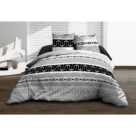 Housse de couette 240x260 + 2 taies - Pur coton 57 fils - Graphic