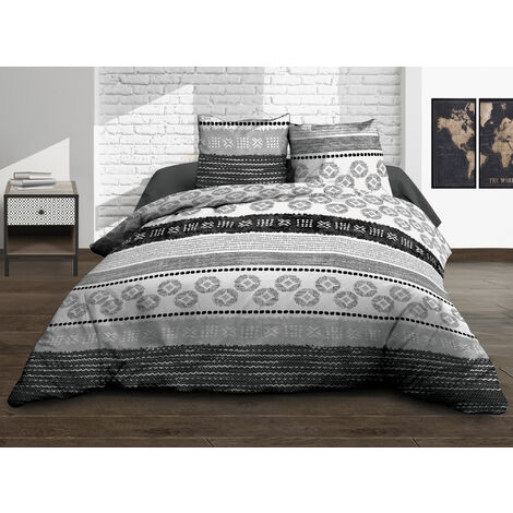 Housse de couette 240x260 + 2 taies - Pur coton 57 fils - Yuma gris