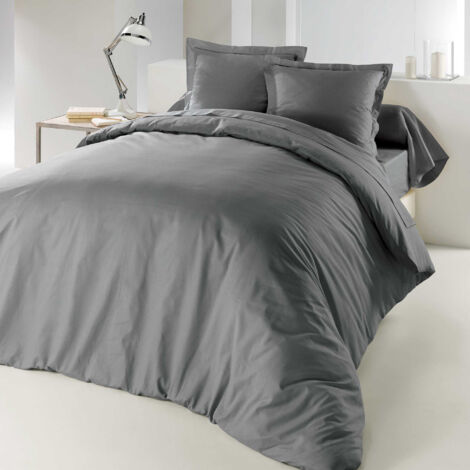 Housse de couette 260 x 240 cm + 2 taies coton 57 fils Gris souris