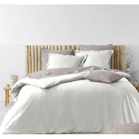 Housse de couette 260 x 240 cm coton lavé 57 fils Stonalia Blanc