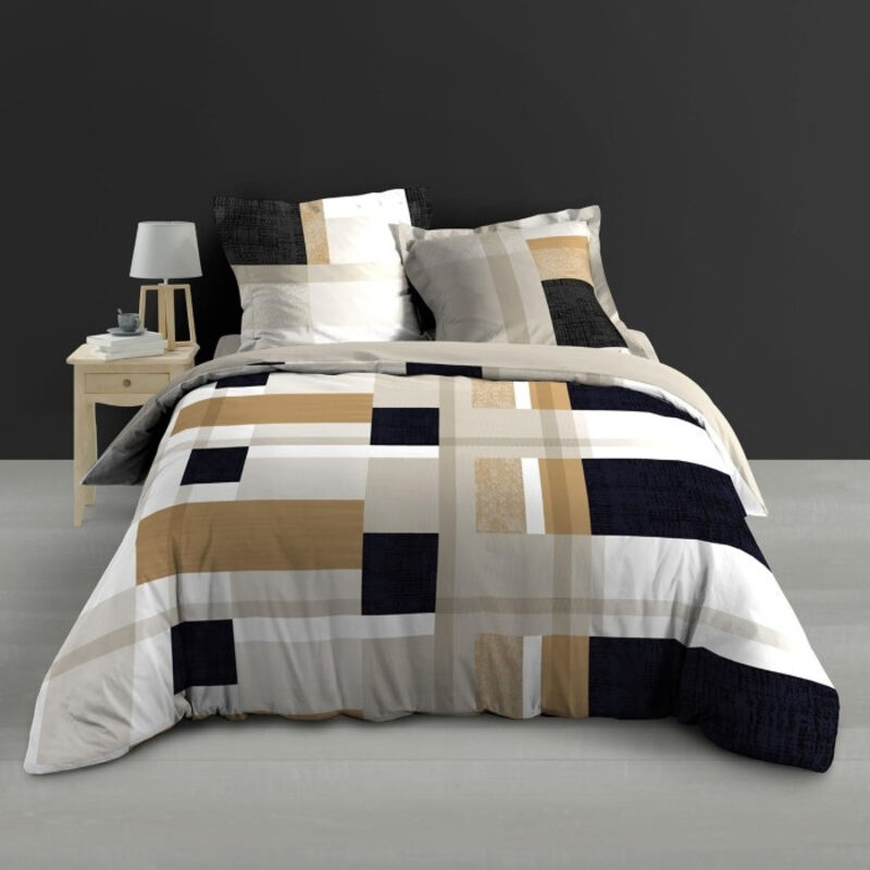 Housse de couette 240 x 220 cm percale de coton 78 fils + 2 taies Ulysse