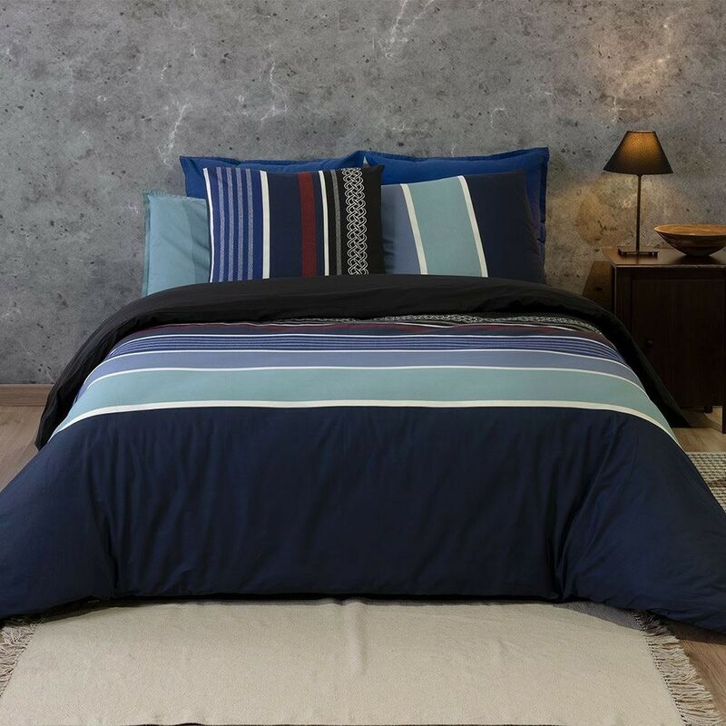 Atelier Du Coton - Housse de couette 260x240 + 2 taies Azul coton Percale 71 fils