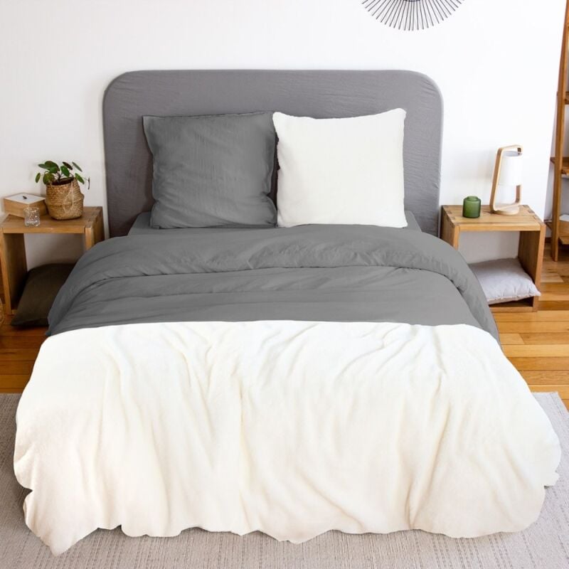 Côté Déco - Housse de couette 260x240 + 2 taies Chaude et douillette grise