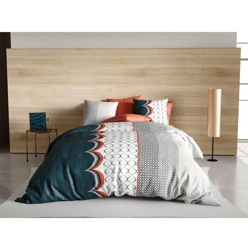 Atelier Du Coton - Housse de couette 260x240 Antan + 2 taies 100% coton 57 fils