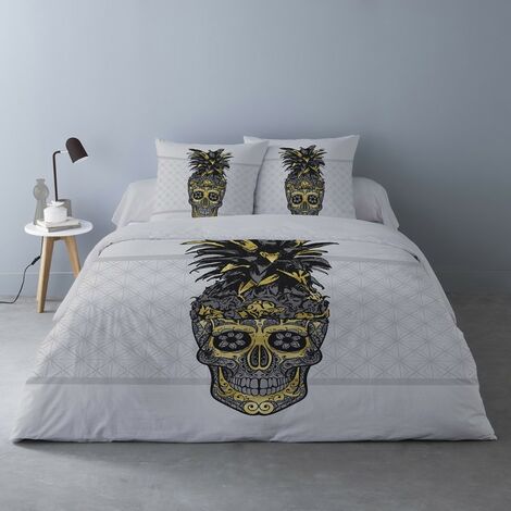 Housse de couette 260x240 Crâne d'or + 2 taies coton 52 fils