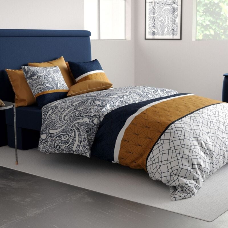 Atelier Du Coton - Housse de couette 260x240 Dakota + 2 taies coton 57 fils