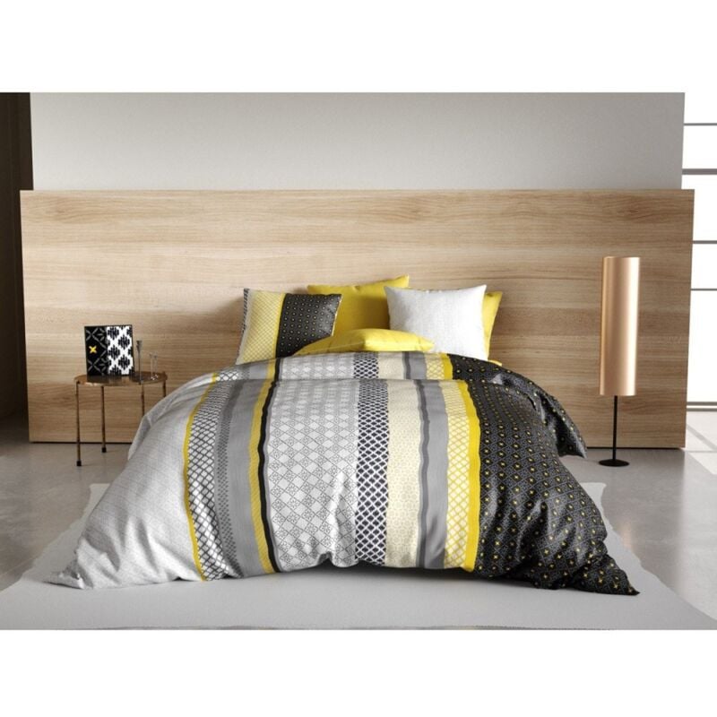 Atelier Du Coton - Housse de couette 260x240 Lumi + 2 taies 100% coton 57 fils