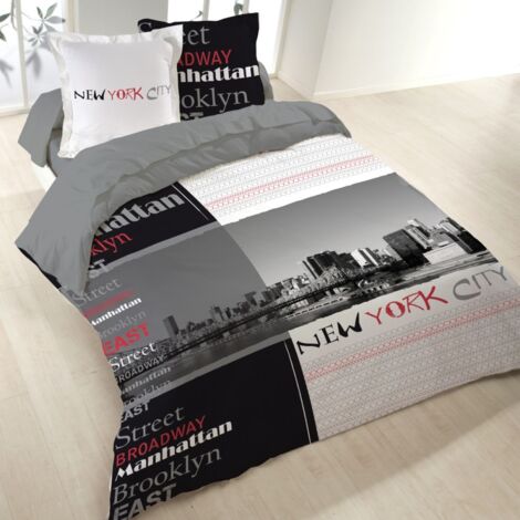 Housse de couette 260x240 MANHATTAN + 2 taies 100% coton
