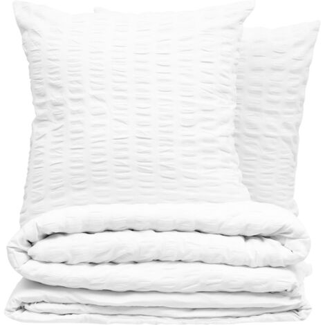 Housse de couette 260x240 Seersuck + 2 taies polycoton