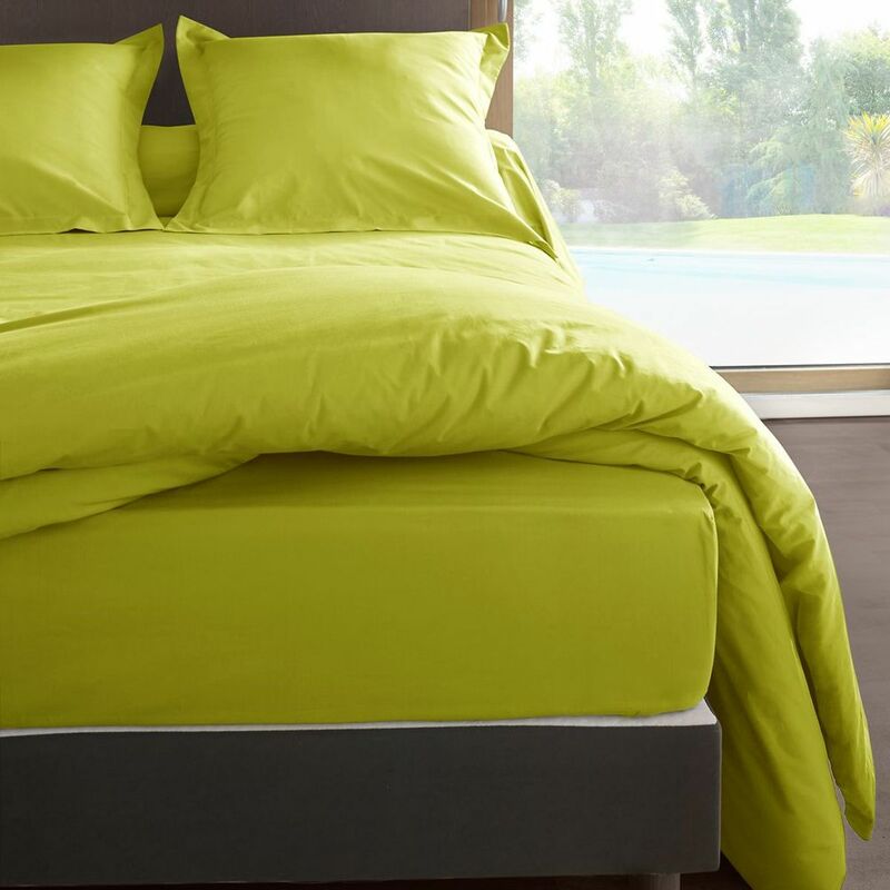 Vent Du Sud - Housse de couette Anis en percale de coton 80 fils 200 x 200 cm