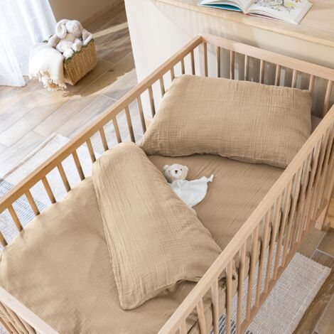 Housse de couette bébé 80x120 gaze de coton beige Terre de Nuit NOA - NOA