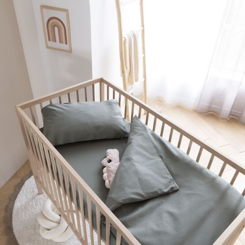 Someo - Housse de couette bébé coton lavé 80x120 Kaki