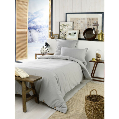Housse de couette "Candice" toutes dimensions Flanelle de Coton - Candice Brume - Housse de couette 140 x 200 cm