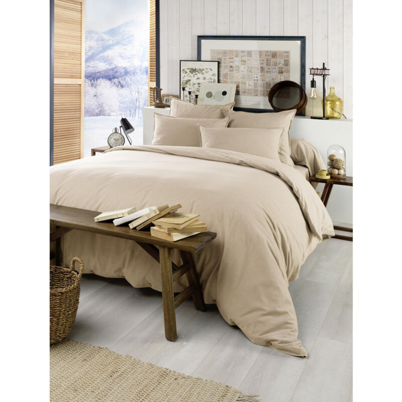 L'effet Papillon - Housse de couette chaude en flanelle 260 x 240 cm Candice Beige