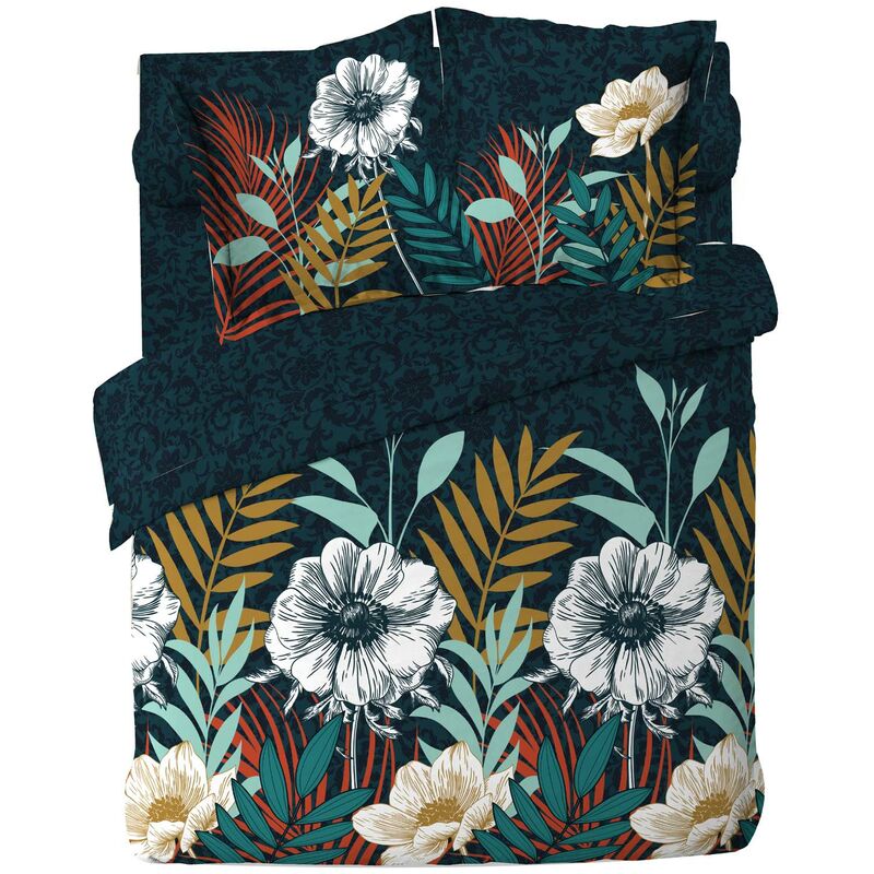 Douceur D'intérieur - Housse de couette coton 6 pieces 240 x 260 cm Fleur d'adison