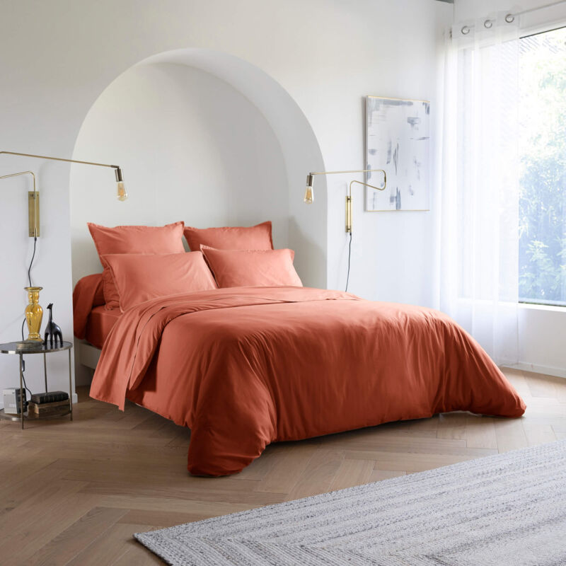 Housse de couette coton lavé - SOMEO 260x240 Terracotta