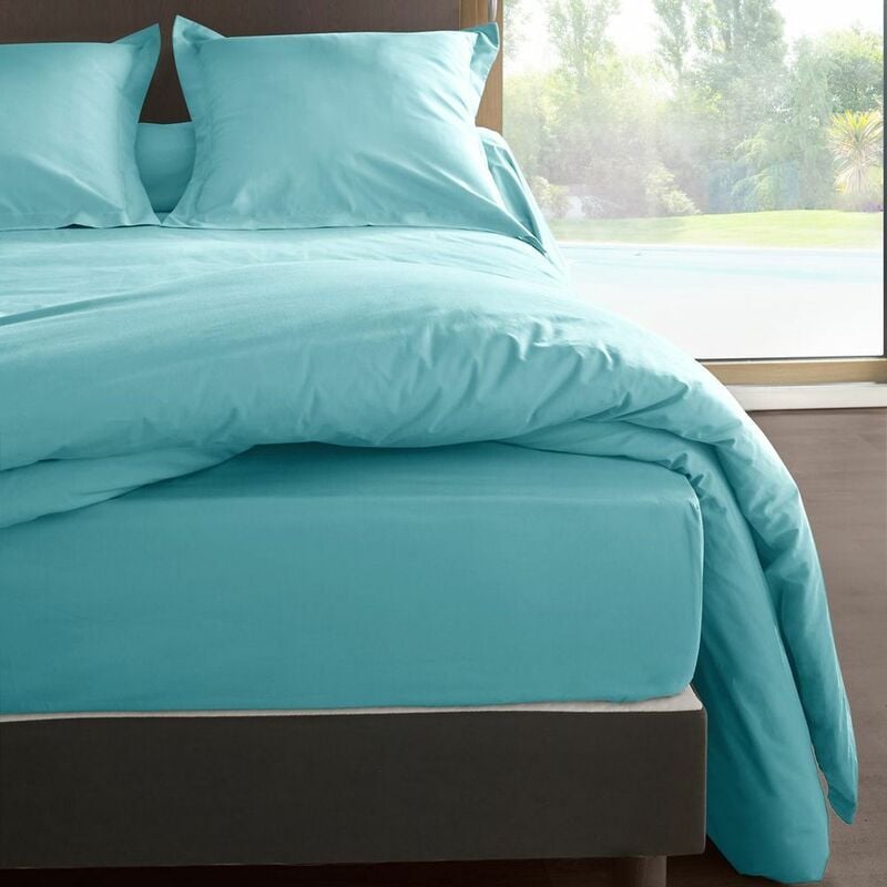Vent Du Sud - Housse de couette Lagon en percale de coton 80 fils 200x200 cm