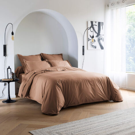 Housse de couette coton percale Marron 260x240 - SOMEO - MORPHEE