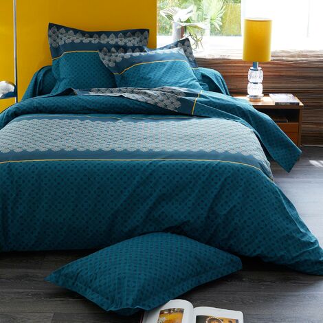 LOVELY HOME - Lovely home parure de couette coton audace - bleu canard -  240x260 cm
