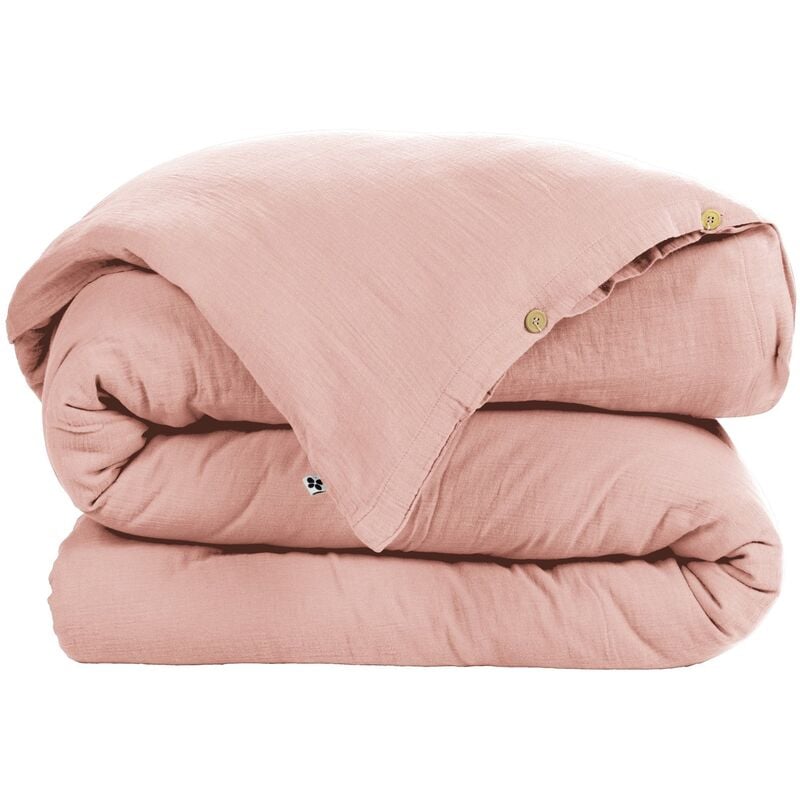 L'effet Papillon - Housse de couette Double Gaze Coton 260 x 240 cm Gaia Peche