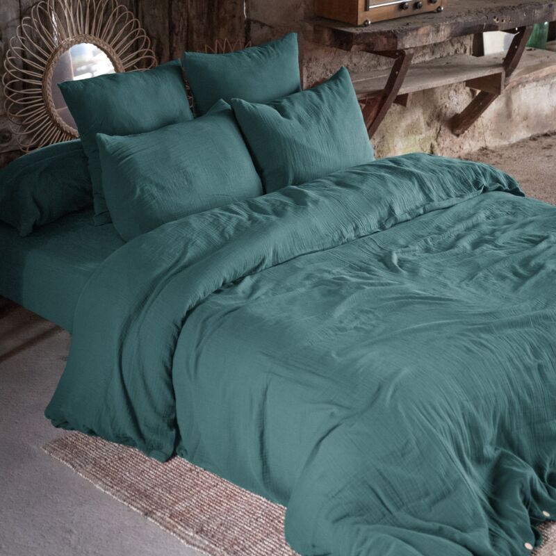 Copy de Housse de couette double gaze de coton 240 x 220 cm canard (blue) Bleu