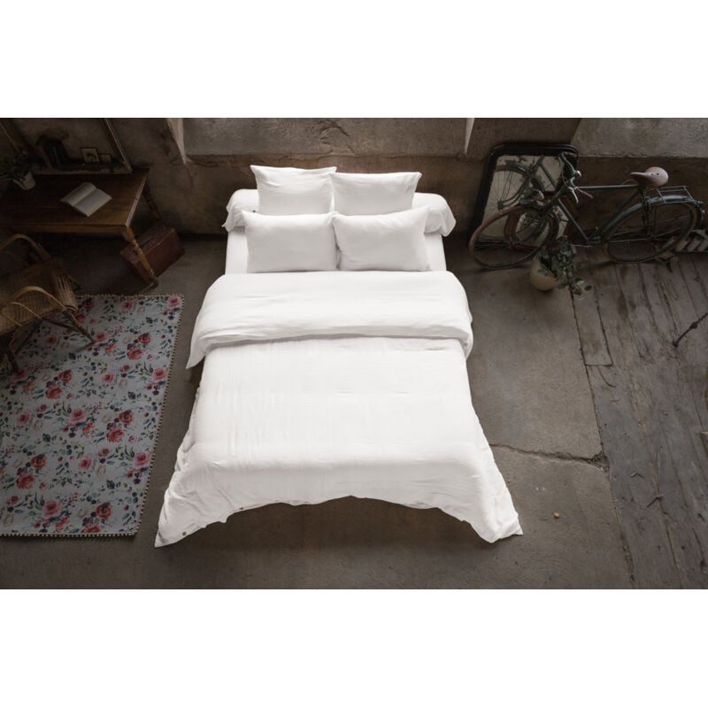 L'effet Papillon - Housse de couette double Gaze de Coton 240x260 cm Blanc chantilly