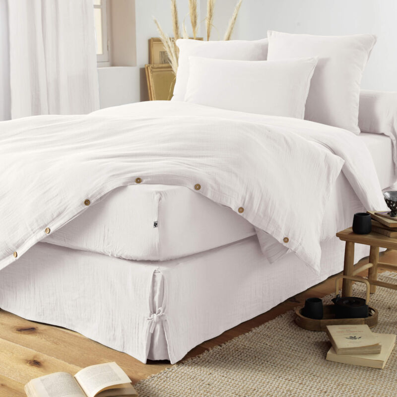 Terre De Nuit - Housse de couette double gaze de coton blanc 200x200 cm