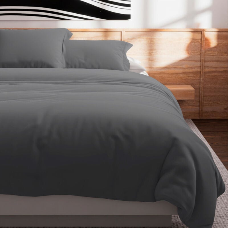 Soleil D Ocre - Housse de couette en coton 57 fils 240x220 cm uni gris, par Soleil d'Ocre