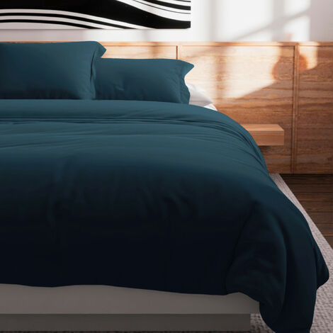 Housse de couette en coton 57 fils 240x220 cm UNI bleu canard, par Soleil d'Ocre