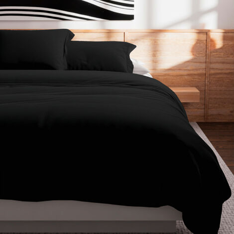 Housse de couette en coton 57 fils 240x220 cm Uni noir, par Soleil d'Ocre