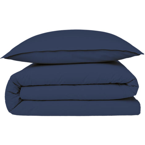 Housse de couette en coton 57 fils unie bleu 140x200cm
